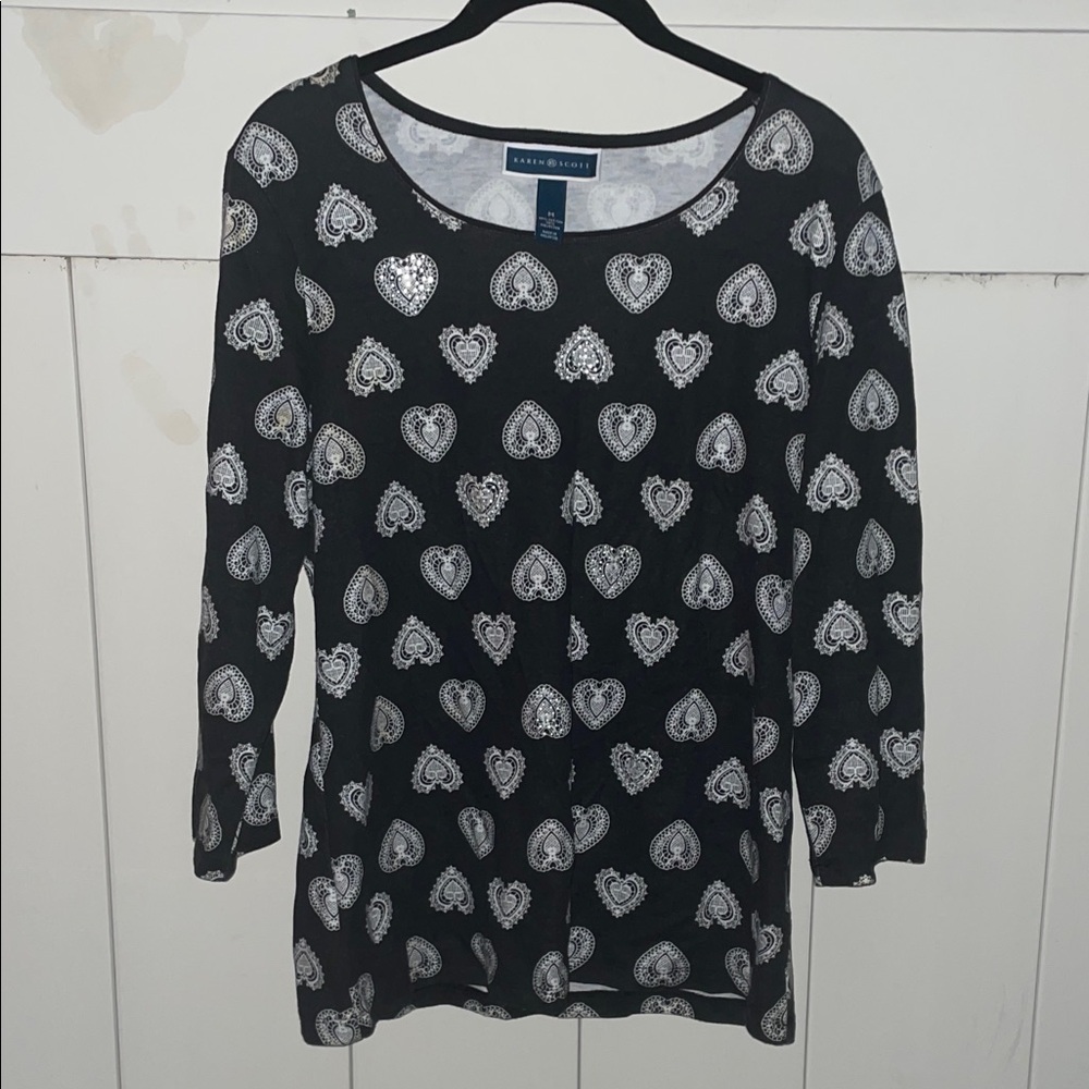 Karen Scott women’s size M Black with white hearts